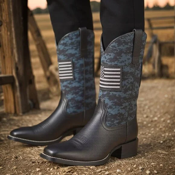 Women's Black Cowboy Boots Slip Resistant Work Boots Chunky Heel Western Boot - Picture 3 of 6